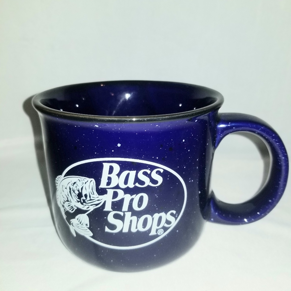 Bass Pro Shops Dark Blue Speckled Ceramic Coffee Mug 16 oz Logo